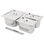 Juego cubetas Vogue acero inoxidable GN 1/2, 2 x GN 2/4 150mm con tapas y barra adaptadora