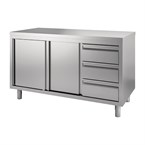 Armario bajo Gastro M acero inoxidable puertas deslizantes y 3 cajones 1400mm