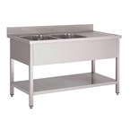 Fregadero doble acero inoxidable Gastro M con estante y peto 1600mm
