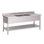 Fregadero doble acero inoxidable Gastro M con estante y peto 2000mm