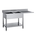 Fregadero acero inoxidable Gastro M con estante, peto y hueco lavavajillas 1600mm