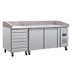 Mostrador pizza Polar Serie U mesa mármol 2 puertas y cajones compresor lateral