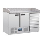Mostrador pizza Polar Serie G mesa mármol 2 puertas y cajones compresor inferior