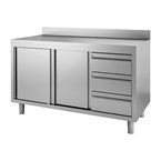 Mesa acero inoxidable Gastro M 3 cajones puertas correderas y peto 1800(An)x700(F)x850(Al)mm
