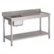 Mesa aclarado Gastro M acero inoxidable peto estante fregadero izquierda 1000(An)x700(F)x850(Al)mm