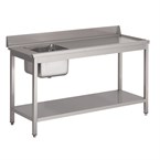 Mesa aclarado Gastro M acero inoxidable peto estante fregadero izquierda 1400(An)x700(F)x850(Al)mm