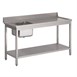 Mesa aclarado Gastro M acero inoxidable peto estante fregadero izquierda 1400(An)x700(F)x850(Al)mm