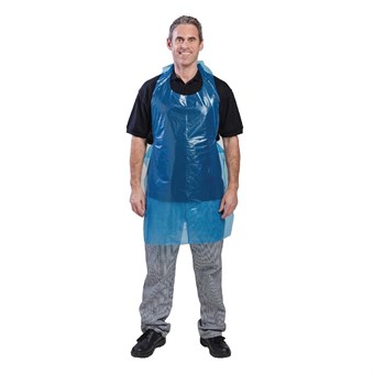 Delantal desechable azul de polietileno 
