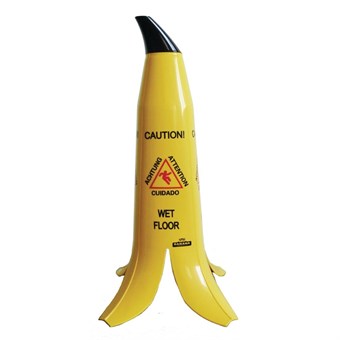 Señal de precaución suelo mojado plátano