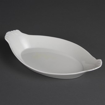 Fuentes ovaladas con asas Olympia blancas 320 x 177mm