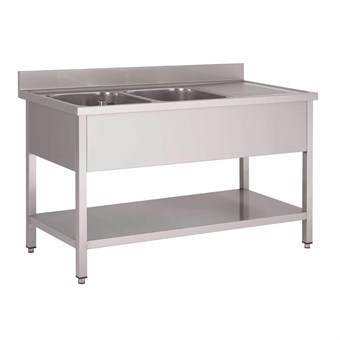 Fregadero doble acero inoxidable Gastro M con estante y peto 1600mm