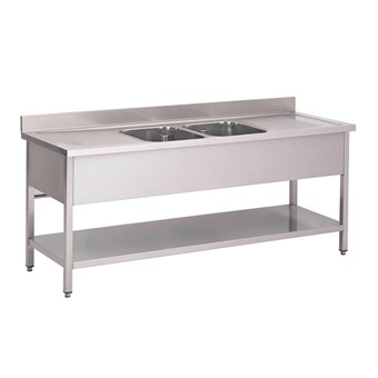 Fregadero doble acero inoxidable Gastro M con estante y peto 2000mm