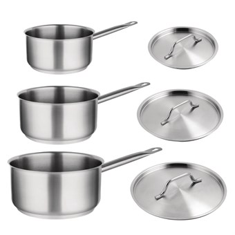 OFERTA ESPECIAL: juego de tres cazos Vogue de acero inoxidable y tapas
