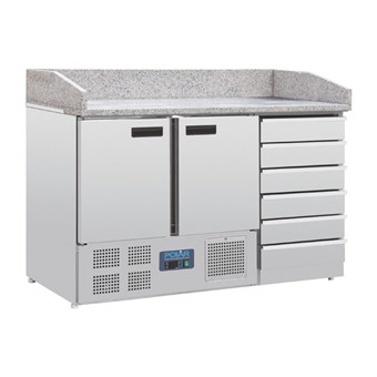 Mostrador pizza Polar Serie G mesa mármol 2 puertas y cajones compresor inferior