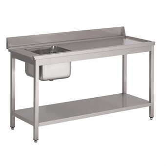 Mesa aclarado Gastro M acero inoxidable peto estante fregadero izquierda 1400(An)x700(F)x850(Al)mm
