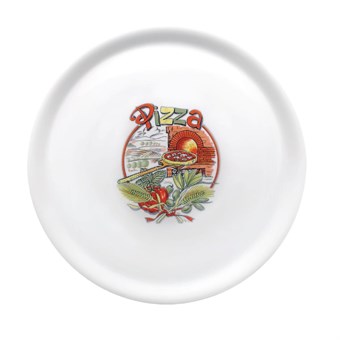 Plato para pizza de 310mm de porcelana Saturnia con decoración de pizza
