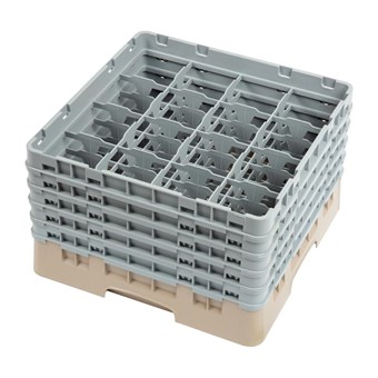 Bandeja Cambro Cam de 16 compartimentos de vidrio color beige de altura máxima de 257mm