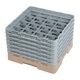 Bandeja Cambro Cam de 16 compartimentos de vidrio color beige de altura máxima de 298mm