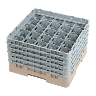 Bandeja Cambro Cam de 25 compartimentos de vidrio color beige de altura máxima de 257mm
