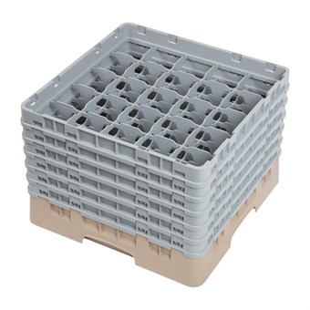 Bandeja Cambro Cam de 25 compartimentos de vidrio color beige de altura máxima de 298mm