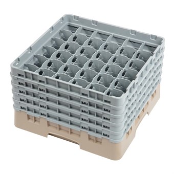Bandeja Cambro Cam de 36 compartimentos de vidrio color beige de altura máxima de 257mm