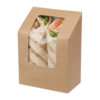 Caja compostable para wraps Colpac papel kraft plegable con ventanilla de acetato